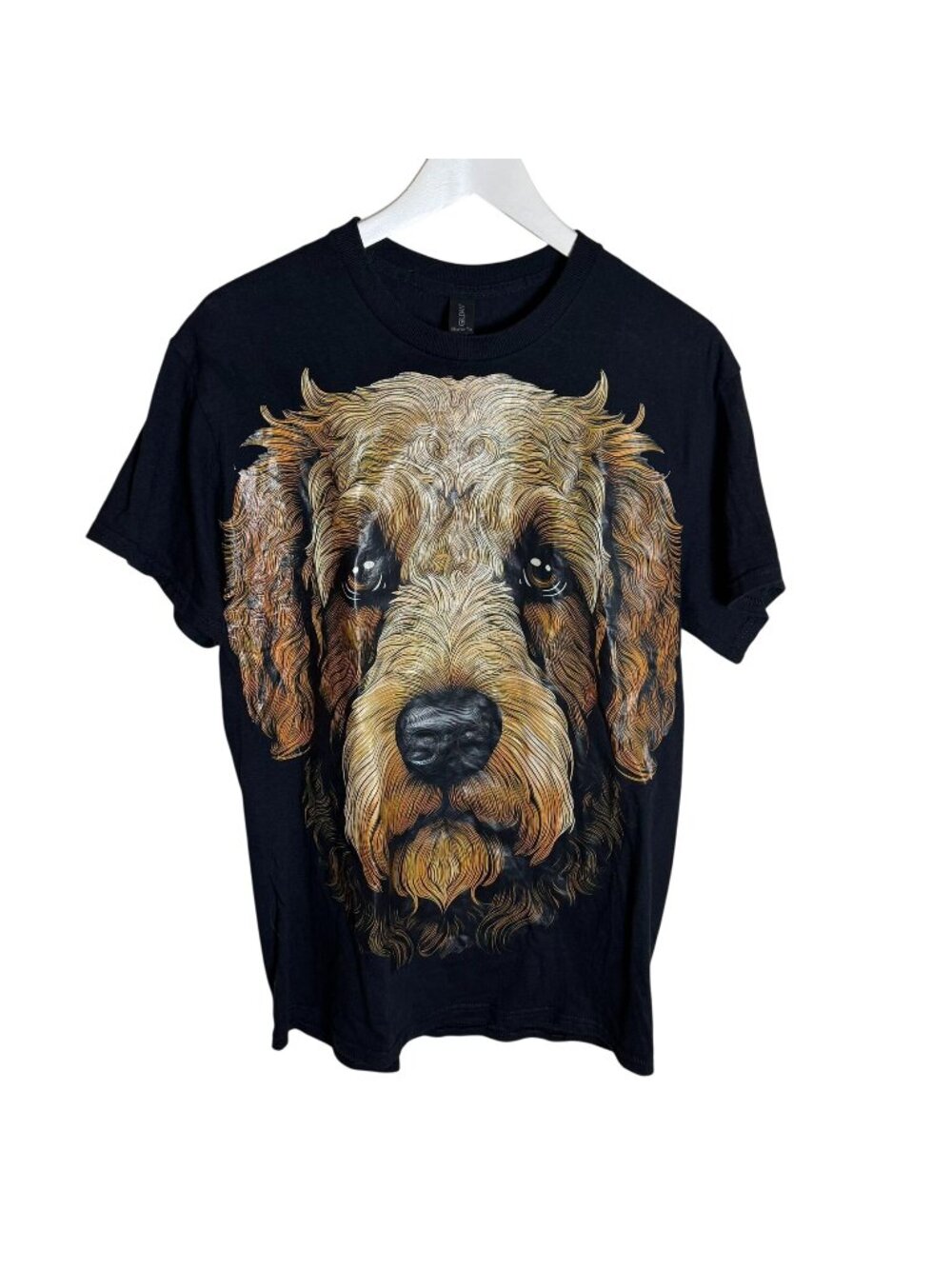 Labradoodle Face Print Black T-Shirt, Unique Gift, Dog Lover, Size Medium